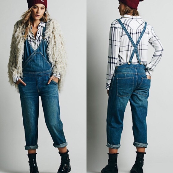 free people blue farm denim surplice overalls - Picture 4 of 5